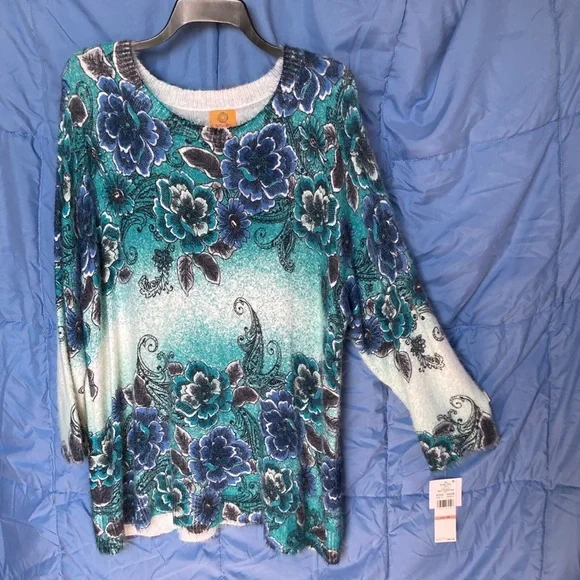Relisted Ruby Rd sweater floral print ombré fuzzy pullover boho casual office 2X - Picture 10 of 17